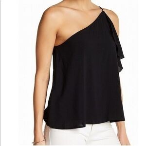 CAD one shoulder side ruffle tank black